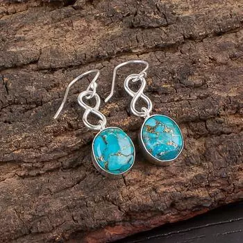 Blue Copper Turquoise Gemstone 925 Sterling Silver Jewelry Dangle Earrings 1.60 EE-12-36