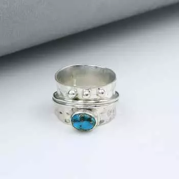 Кольцо из голубого медно-бирюзового драгоценного камня, кольцо из стерлингового серебра 925 пробы, богемное кольцо, эффектное кольцо, серебряные украшения 6