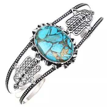 Blue Copper Turquoise Gemstone Silver Jewelry Cuff Bracelets 7 Adjustable