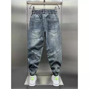 Blue Denim Jeans Loose Harem Pants Elastic Waist Cuffs Casual Spring Autumn Luxury Clothing Men Korean Men s Fashion S синий