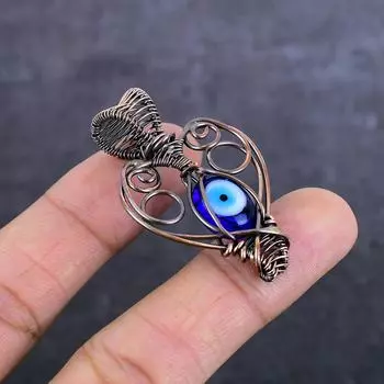 Blue Evil Eye Gemstone Handmade Copper Wire Wrap Jewelry Pendant 1.89 r8O10