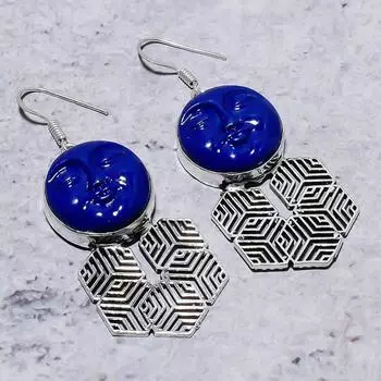 Blue Face Gemstone Handmade 925 Sterling Silver Jewelry Earring 2.52 m4b83