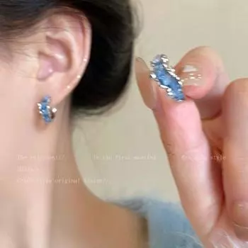 Blue Female Fall/Winter Hot-Selling Niche Design Ear Ring Pair of blue earrings