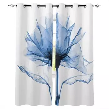 Blue Flower Abstract White Blackout Curtains For Living Room Window Curtains For Bedroom Kitchen Curtains Drapes Blinds W135 x H60cm