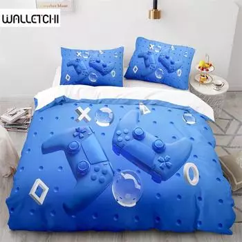 Blue Gamepad Duvet Cover Set Single Double Size For Boys Girls Game Lover Bedding Set Polyester Comforter Cover With Pillowcase EU single(135x200cm)