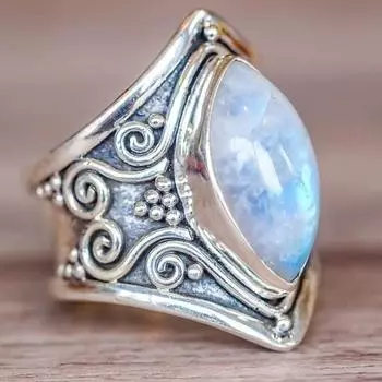 Blue Gemstone Ring Women Geometric Patterns Jewelry Fashion Elegant Gift Design No.5