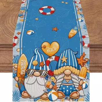 Blue Gnome Summer Beach Linen Table Runners Spring Summer Hawaiian Beach Pool Coastal Party Decor Holiday Wedding Table Decor 150x33cm 59x13inch