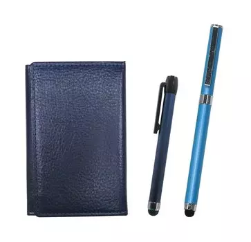 Blue grained leather business card blue metal touch and smartphone cap ballpoint pen extra set holder, stick, touch/metal (Blue MEIL-ALL-QSJW700-L)