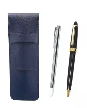 Blue grained leather pen case with metal pointer and Neo ballpoint pen set D-600 (black) SASL-701S-600B-B