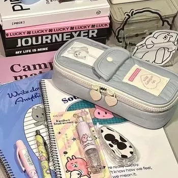 Blue Gray Color Pencil Cases Cosmetic Pouch Stationery Pouch Retro Pencil Bag Stationery grey blue