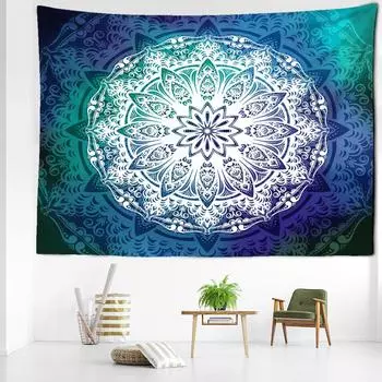 Синий Зеленый Мандала Гобелен Настенный Цветочный Арт Таинственный Хиппи Тапиз Эстетическая Комната Гостиная Домашний Декор 95x70CM