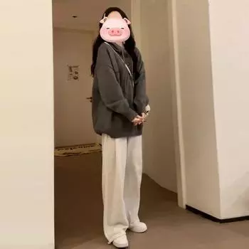 Blue Hooded Sweatshirt Sweater Women s Autumn and Winter 2025 New Lazy Wind Fancy Loose Korean Style Knitting Tops Grey M(Suggested 47.50 kg-52.50 kg)