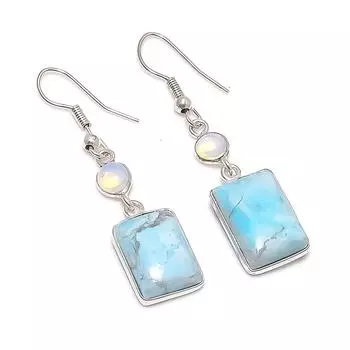 Blue Howlite, Moonstone Handmade 925 Sterling Silver Jewelry Earring 1.81 k1v32