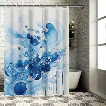 Blue Ink Splash Shower Curtain Bathroom Decor Waterproof Fabric 3D Printing Home Decoration for Kids Bathrooms 90x180cm