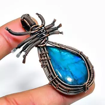 Подвеска из медной проволоки с синим лабрадоритом и драгоценным камнем 2,17 дюйма 2.17 синий