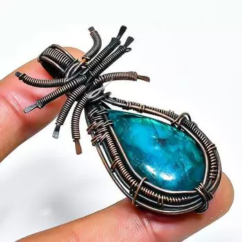 Подвеска из медной проволоки с синим лабрадоритом и драгоценным камнем, ручная работа, 1,97 дюйма 1.97 синий