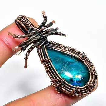 Подвеска из медной проволоки с синим лабрадоритом и драгоценным камнем 2,17 дюйма 2.17 синий