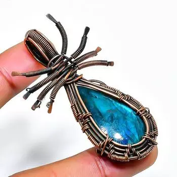 Blue Labradorite Gemstone Handmade Copper Wire Wrap Jewelry Pendant 2.36 2.36 синий