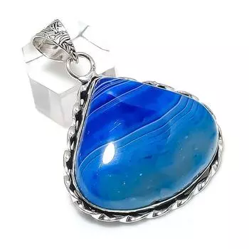 Blue Lace Agate Gemstone Handmade 925 Sterling Silver Jewelry Pendant 1.97 F3B87