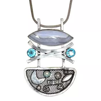 Blue Lace Agate London Blue Mother s Day Silver Jewelry Pendant 2.25