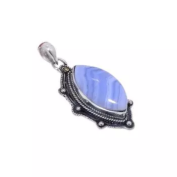 Blue Lace Agate - Namibia 925 Sterling Silver Pendant V9048, Blue Pendant, Marquish Pendant, Valentin s Day Gift, Gift For Her, Birthday Gift, Handmad