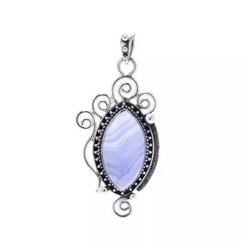 Blue Lace Agate - Namibia 925 Sterling Silver Pendant V9096, Blue Pendant, Marquish Pendant, Valentin s Day Gift, Gift For Her, Birthday Gift, Handmad
