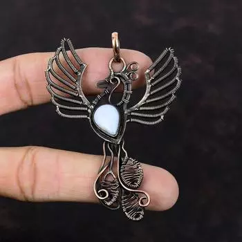 Подвеска из голубого кружевного агата, подвеска из медной проволоки, подвеска ручной работы в виде птицы Феникс, подвеска из драгоценного камня, подарок для женщин, очень красивые медные украшения