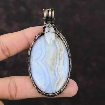 Blue Lace Agate Pendant Copper Wire Wrapped Pendant Handmade Jewelry Rainbow Moonstone Pendant Gemstone Pendant Copper Jewelry Wedding Gift