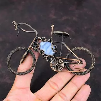 Blue Lace Agate Pendant Copper Wire Wrapped Pendant Unique Style Cycle Pendant Copper Jewelry Handmade Pendant Gemstone Jewelry Gift For Her