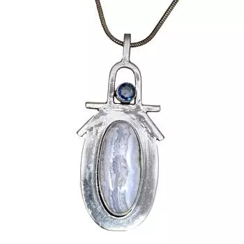 Blue Lace Agate Tanzite Gemstone Mother s Day Silver Jewelry Pendant 2.75