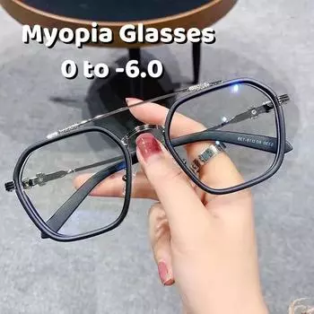 Защита глаз от синего света, очки для близорукости, модные двухлучевые металлические очки для женщин, трендовые ретро-очки с простым лицом для мужчин 0