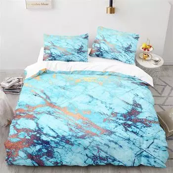 Blue Marble Print Duvet Cover Abstract Geometric Bedding Set King For Girls Kids Teens Microfiber Quilt Cover With Pillowcases 70x133cm 2pcs