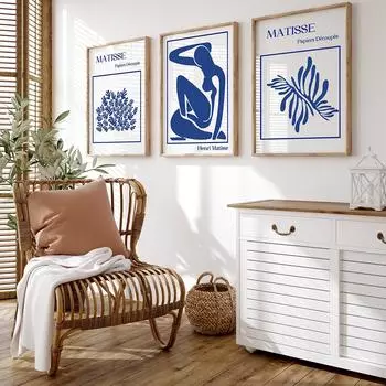 Blue Matisse Print Abstract Wall Art Posters and Prints Flower Canvas Painting Wall Pictures Living Room Home Decor 21x30cm No Framed