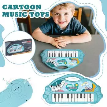 Blue-MUSIC-STUDIO--Детское обучающее 13-клавишное многофункциональное электронное пианино Игрушки для мальчиков и девочек Аккордеон Электронное пианино One Size синий