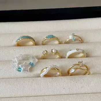 Blue Oil Drop Metal Open Ring Female Niche Unique Personality Fashion Temperament Commuting Elegant Ring Ring