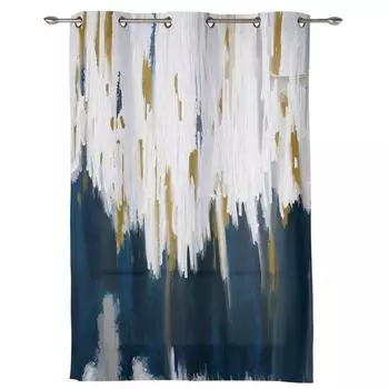 Blue Oil Painting Abstract Texture Window Curtain Living Room Luxury Valance Curtain for Bedroom Home Kitchen Decor Curtain 135W x 60H(cm) x1