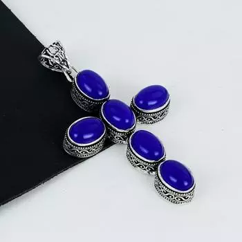 Blue Onyx Gemstone Pendant 925 Sterling Silver- Handmade Cross Design, Everyday Wear Jewelry, Unique Blue Onyx Pendant Birthday Gifts 2.95 синий