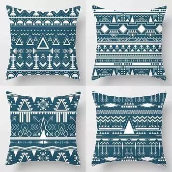 Синяя наволочка с полосатым таинственным узором, эстетическая наволочка для дивана-кровати, чехол для подушки в стиле бохо с геометрическим узором 40x40cm