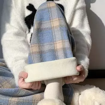 Blue plaid pants women s autumn and winter 2024 new straight casual loose cotton pants small woolen wide-leg pants S is suitable for weight [80-47.5 kg]