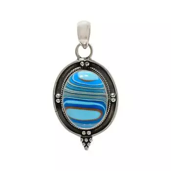 Blue Rainbow Calsilica 925 Sterling Silver Pendant V4764, Blue Pendant, Oval Pendant, Valentin s Day Gift, Gift For Her, Birthday Gift, Handmade Jewel