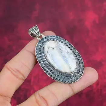 Blue Rhodochrosite Gemstone Pendant, Handmade Jewelry, 925 Solid Sterling Silver Pendant Jewelry Gift For Love 2.56 Inches синий