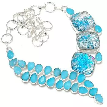 Blue Rutile Handmade Gemstone 925 Sterling Silver Jewelry Necklace 18 y7I86 синий