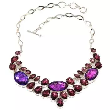 Blue Rutile Quartz Amethyst Quartz Silver Jewelry Necklace 16-18