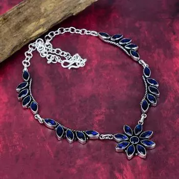 Blue Sapphire 925 Solid Sterling Silver Necklace, Handmade Gemstone Necklace Jewelry, Gifts For Wife Brand New Necklace