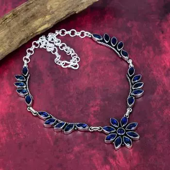 Blue Sapphire 925 Solid Sterling Silver Necklace, Handmade Gemstone Necklace Jewelry, Gifts For Wife Brand New Necklace