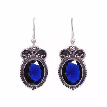 Blue Sapphire 925 Sterling Silver Earring V8875, Blue Earring, Oval Earring, Valentin s Day Gift, Gift For Her, Birthday Gift, Handmade Jewelry, Silve