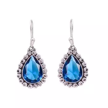 Blue Sapphire 925 Sterling Silver Earring V9573, Blue Earring, Pear Earring, Valentin s Day Gift, Gift For Her, Birthday Gift, Handmade Jewelry, Silve