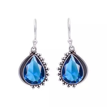 Blue Sapphire 925 Sterling Silver Earring V9853, Blue Earring, Pear Earring, Valentin s Day Gift, Gift For Her, Birthday Gift, Handmade Jewelry, Silve
