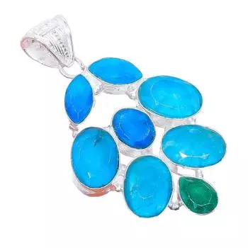 Blue Sapphire, Emerald Gemstone 925 Sterling Silver Jewelry Pendant 2.2 AH-3387 2.17 синий