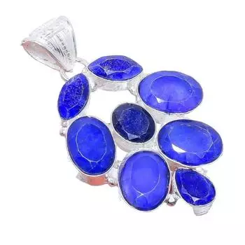 Blue Sapphire Gemstone 925 Sterling Silver Jewelry Pendant 2.2 AH-3410 2.17 синий